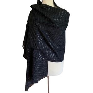 BADGLEY MISCHKA Black Wool-blend Metallic Scarf Wrap
